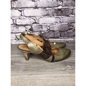 Schuler and Sons Philadelphia Green Leather Brown Strap Pump Shoes Women 37EU/6M